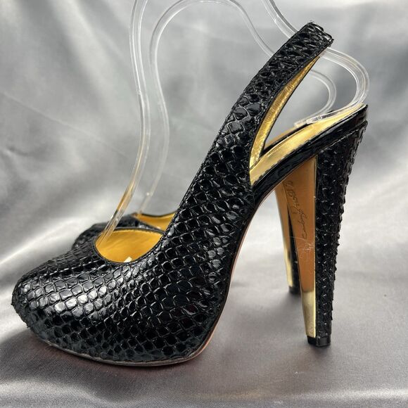 Report Signature Slingback 8.5 Snake Print Stiletto Leather Peep Toe Platform - Picture 10 of 17